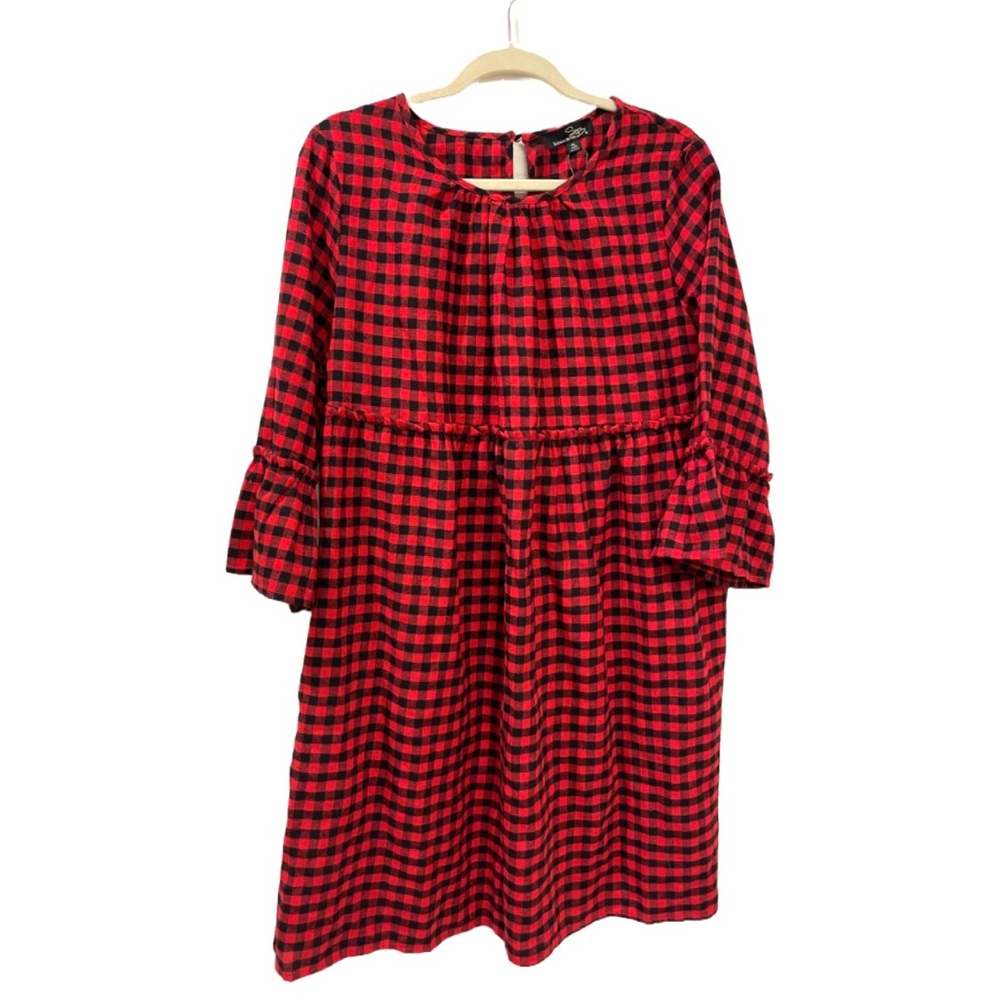 New NWT Suzanne Betro red plaid gingham flannel babydoll dress XL